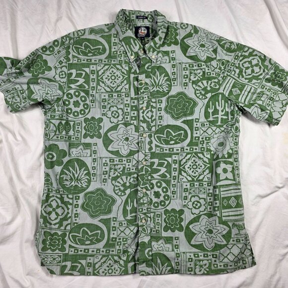 Reyn Spooner Classic Fit Mens XL Green Floral Button Shirt Casual Aloha Comfort - Picture 1 of 9
